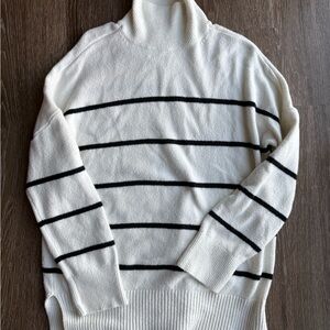 Abercrombie & Fitch Women’s Cream Turtleneck Sweater with Black Stripes